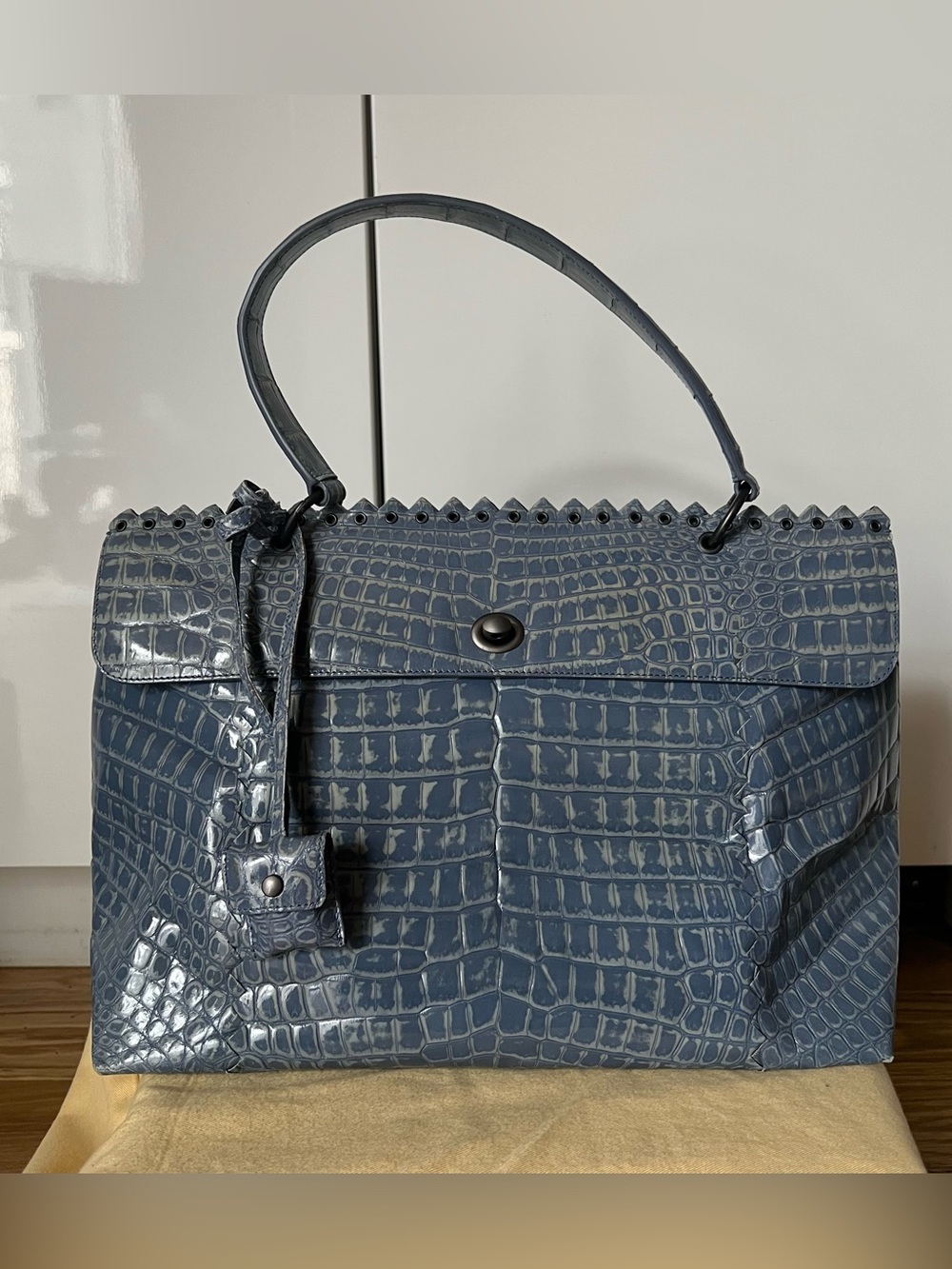 Bottega Veneta Blue Croc-Embossed Top-Handle Tote